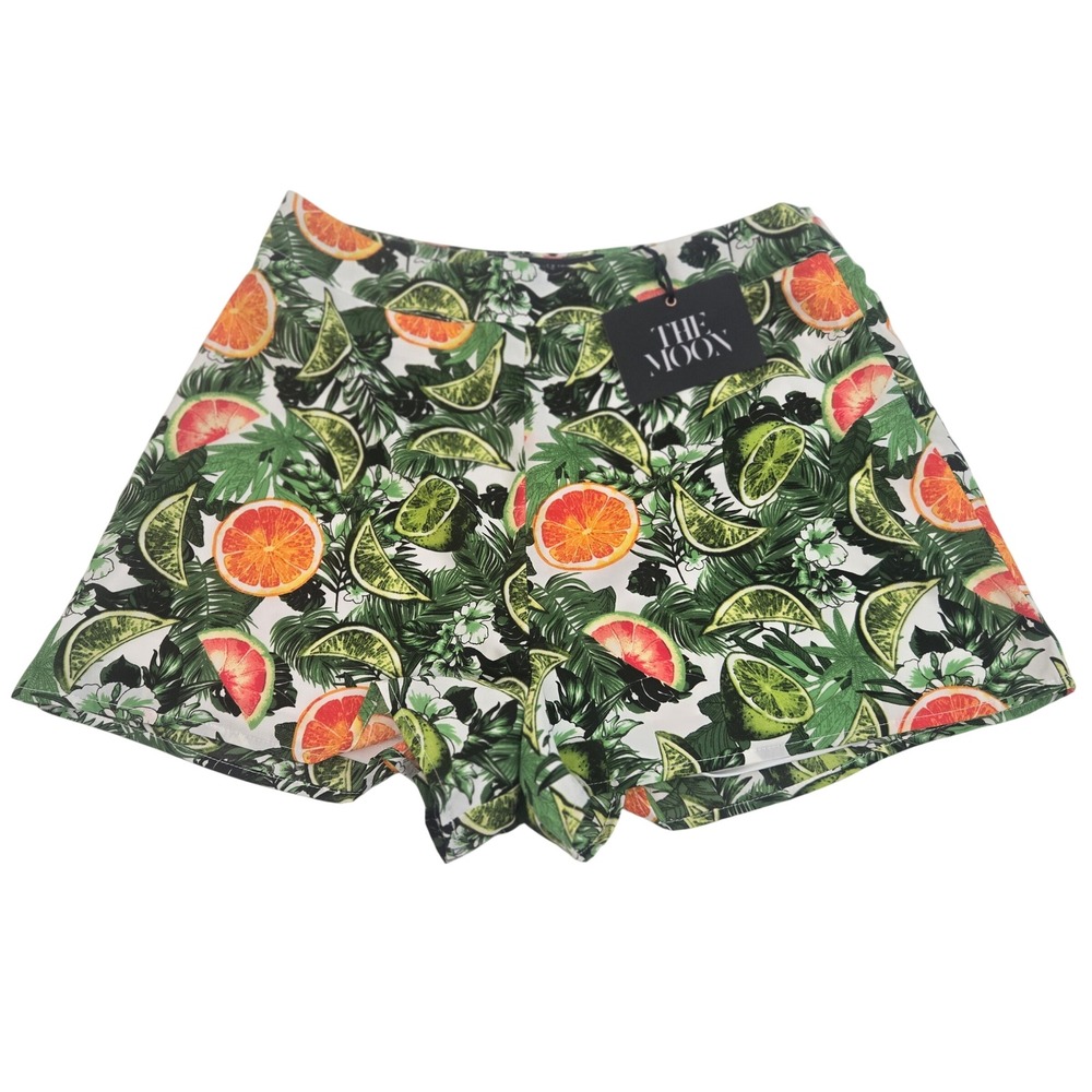 NWT The Moon Womens Large Tropical Fruit‎ Citrus High Waist Shorts Skort Summer